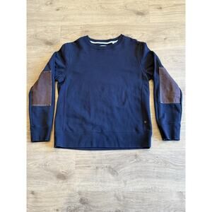 Billy Reid Dover Sweatshirt Black with Leather Elbow Patches Mens Medium